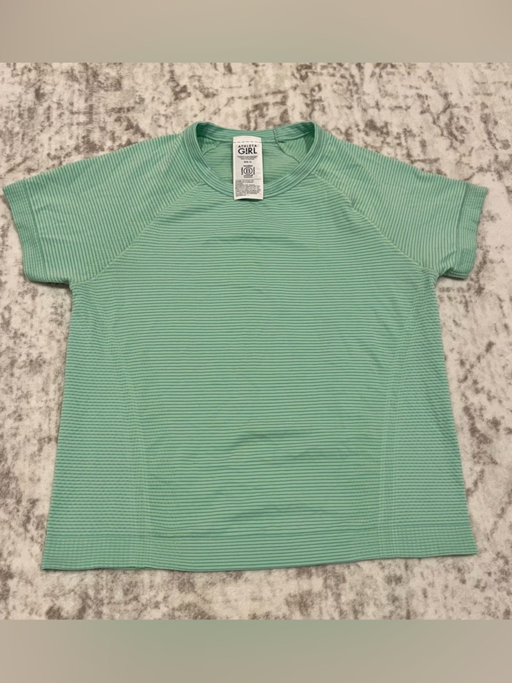 Athleta Girl Medium 8/10 Power Up Striped Short Sleeve Tee Green VGUC
